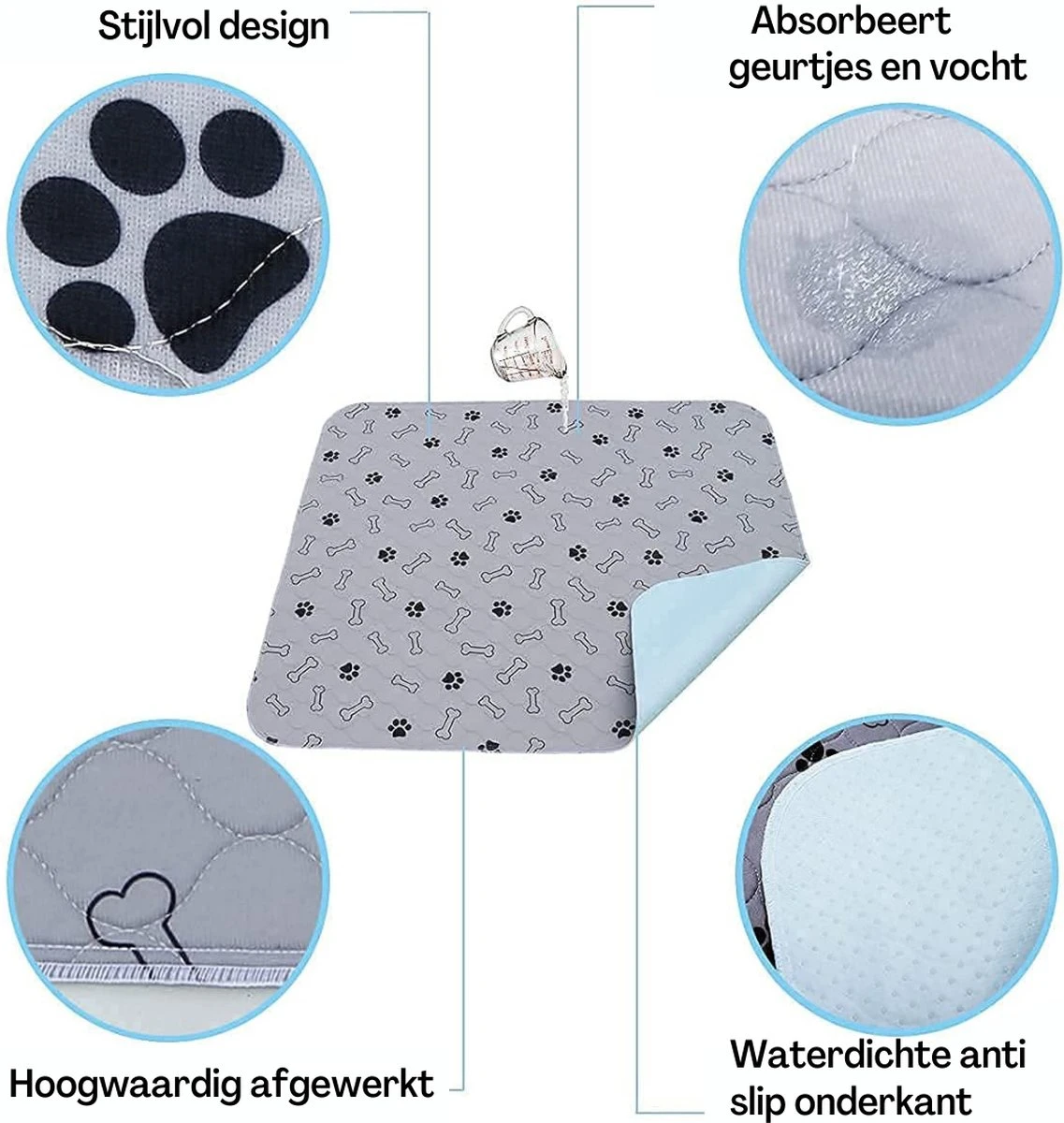 XXL Puppy Training Pad - Plasmat - Zwart - 104 X 104 Cm - Hondentoilet - Herbruikbaar - Wasbaar 6 XXL Puppy Training Pad - Plasmat - Zwart - 104 X 104 Cm - Hondentoilet - Herbruikbaar - Wasbaar - Afbeelding 4