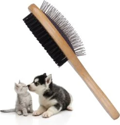 Merkloos Nobleza Dierenborstel - Hondenborstel - Kattenborstel - Tweezijdig - Dubbelzijdig - Hout - Maat L