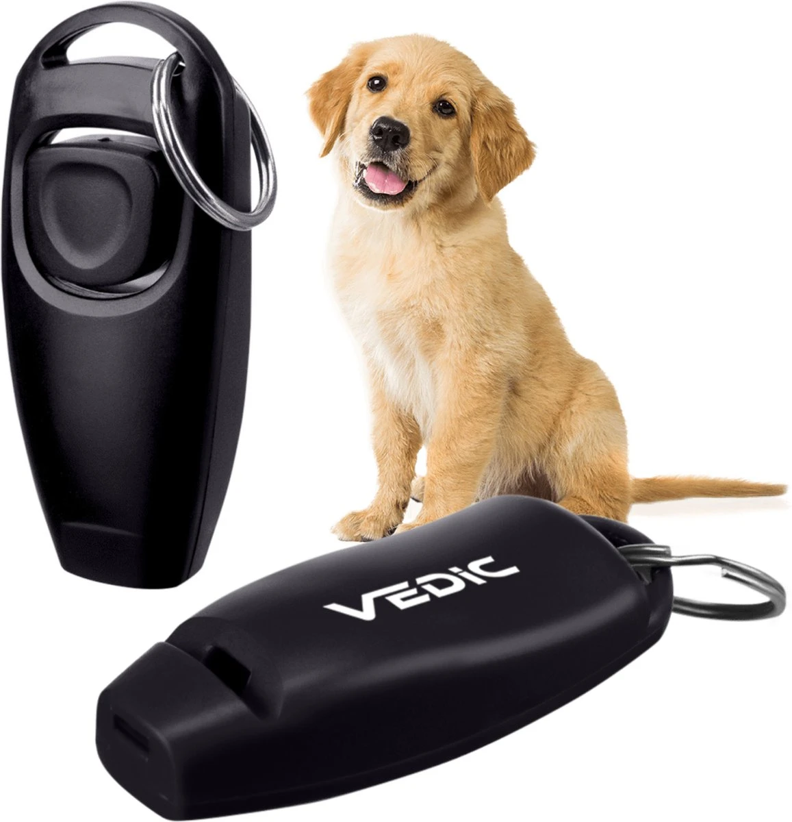 VEDIC® - Luxe Clicker Met Fluit - Clickertraining Voor Honden - Zwart - Bevestigingsring - Fluit - Hondentraining 3 VEDIC® - Luxe Clicker Met Fluit - Clickertraining Voor Honden - Zwart - Bevestigingsring - Fluit - Hondentraining