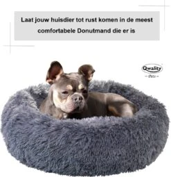 Hondenmand Donut – 70 Cm - Honden Mand – Pluche – Fluffy – Extra Zacht - Kattenmand - Hondenkussen – Kattenkussen – Bed - Wasbaar Met Rits – Hondenmanden – Rond – Bank – Grijs - Qwality -Dieren Benodigdheden Winkel 1161x1200