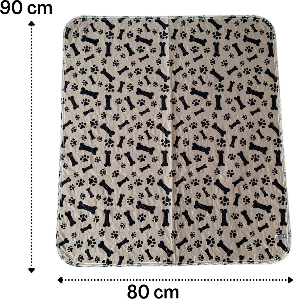 Sharon B - Puppy Training Pad - Plasmat - Beige Met Botjesprint - 80x90 Cm - Hondentoilet - Herbruikbaar - Wasbaar 12 Sharon B - Puppy Training Pad - Plasmat - Beige Met Botjesprint - 80x90 Cm - Hondentoilet - Herbruikbaar - Wasbaar - Afbeelding 10