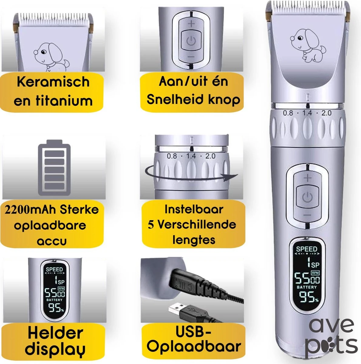 AVE Pets® Volledige Hondentondeuse Set Met Display - Draadloos Tondeuse - Scheerapparaat Voor Je Hond Of Kat - Huisdier Trimmer - Dierentondeuse - Dieren Verzorging 5 AVE Pets® Volledige Hondentondeuse Set Met Display - Draadloos Tondeuse - Scheerapparaat Voor Je Hond Of Kat - Huisdier Trimmer - Dierentondeuse - Dieren Verzorging - Afbeelding 4