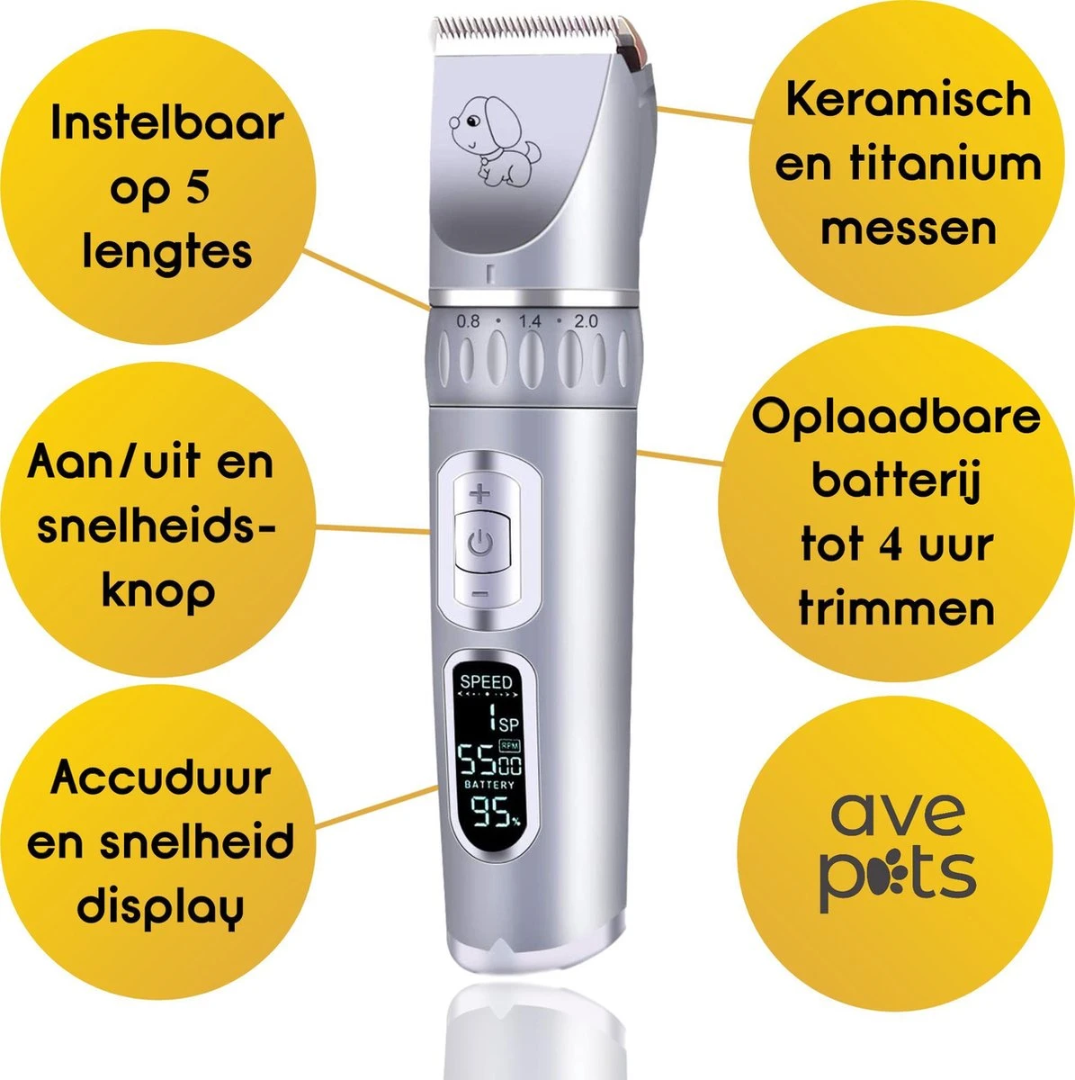 AVE Pets® Volledige Hondentondeuse Set Met Display - Draadloos Tondeuse - Scheerapparaat Voor Je Hond Of Kat - Huisdier Trimmer - Dierentondeuse - Dieren Verzorging 4 AVE Pets® Volledige Hondentondeuse Set Met Display - Draadloos Tondeuse - Scheerapparaat Voor Je Hond Of Kat - Huisdier Trimmer - Dierentondeuse - Dieren Verzorging - Afbeelding 3