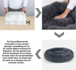 Hondenmand Donut – 70 Cm - Honden Mand – Pluche – Fluffy – Extra Zacht - Kattenmand - Hondenkussen – Kattenkussen – Bed - Wasbaar Met Rits – Hondenmanden – Rond – Bank – Grijs - Qwality -Dieren Benodigdheden Winkel 1200x1104
