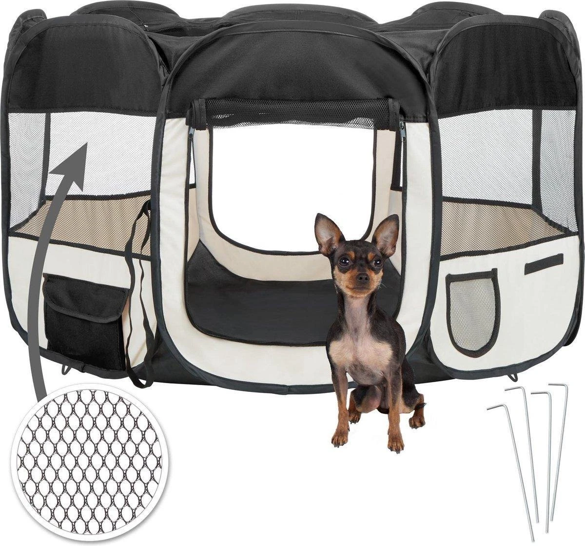 Dailyibed Opvouwbare Puppyren - Zwart - 115x115x58 Cm - Incl. Draagtas - Incl. Voederbak 8 Dailyibed Opvouwbare Puppyren - Zwart - 115x115x58 Cm - Incl. Draagtas - Incl. Voederbak - Afbeelding 6