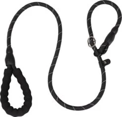 Nixnix - Honden Riem - 1,7cm - Zwart - 1,2cm Dik - Sliplijn - Nylon - Hondenriem - Verstelbaar - Jachtlijn Met Stop - Leiband