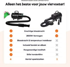 Captain Pup's Professionele Hondenföhn Met 4 Opzetstukken - Bijgeleverde Hondenborstel - Waterblazer Voor Honden - Zwart -Dieren Benodigdheden Winkel 1200x1153 1