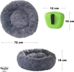 Hondenmand Donut – 70 Cm - Honden Mand – Pluche – Fluffy – Extra Zacht - Kattenmand - Hondenkussen – Kattenkussen – Bed - Wasbaar Met Rits – Hondenmanden – Rond – Bank – Grijs - Qwality -Dieren Benodigdheden Winkel 1200x1164