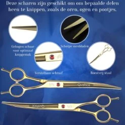 Scharenset Hond - 8-Delige Scharenset - Hondenschaar - Trimset - Trimschaar Voor Honden - Huisdier Knipset - Effileerschaar Hond - Goud -Dieren Benodigdheden Winkel 1200x1200 567