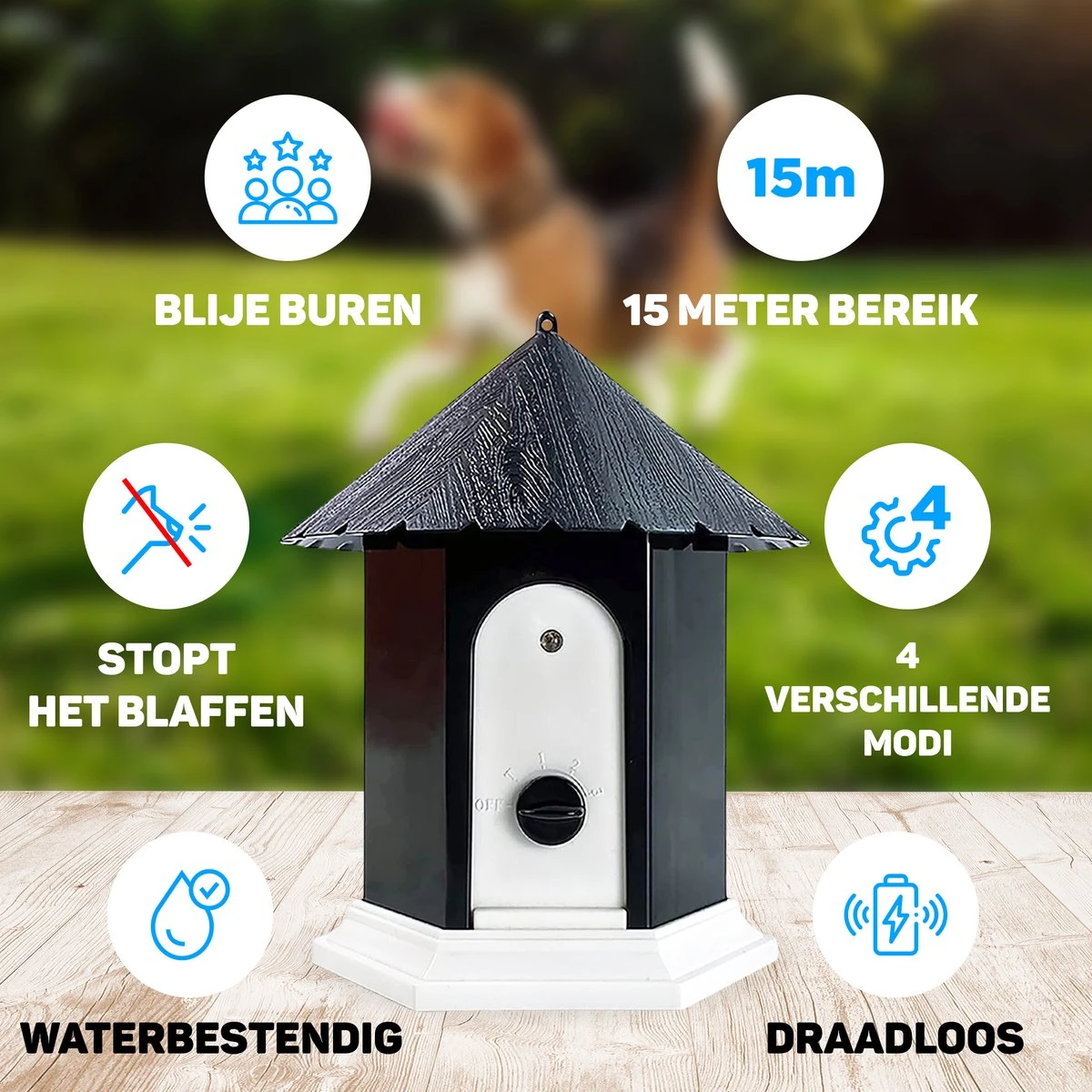 Vulpes Pets® Anti Blaf Apparaat Pro - Anti Blafband Voor Alle Honden - Luxe Hondentrainer - Diervriendelijk & Zonder Schok - Inclusief 9V Batterij - Waterbestendig - Ophangbaar - Instelbare Ultrasone Niveauregeling - 4 Standen 10 Vulpes Pets® Anti Blaf Apparaat Pro - Anti Blafband Voor Alle Honden - Luxe Hondentrainer - Diervriendelijk & Zonder Schok - Inclusief 9V Batterij - Waterbestendig - Ophangbaar - Instelbare Ultrasone Niveauregeling - 4 Standen - Afbeelding 8