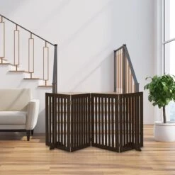 Relaxdays Veiligheidshekje Hout - 92 Cm Hoog - Kinderhek - Hondenhek - Inklapbaar - Bruin - 4 Panelen -Dieren Benodigdheden Winkel 1200x1200 945