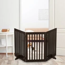 Relaxdays Veiligheidshekje Hout - 92 Cm Hoog - Kinderhek - Hondenhek - Inklapbaar - Bruin - 4 Panelen -Dieren Benodigdheden Winkel 1200x1200 946