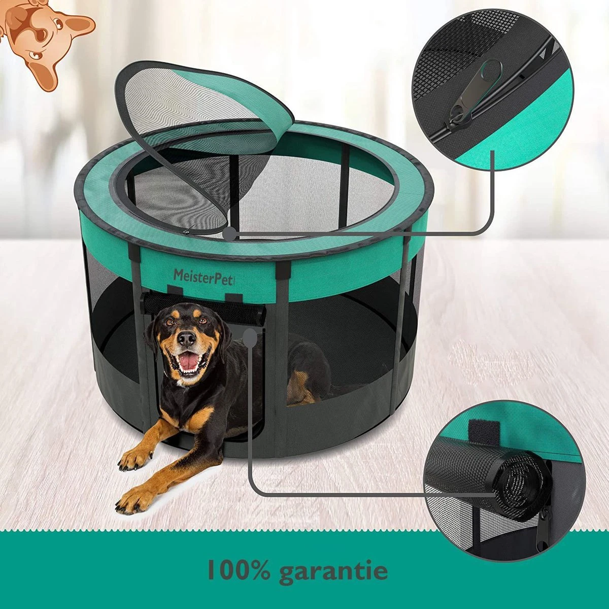 Meisterpets Opvouwbare Puppyren Rond - Extra Stevig - (Ø X H) 75 X 43 Cm - Incl. Gratis Drinkbak! 8 Meisterpets Opvouwbare Puppyren Rond - Extra Stevig - (Ø X H) 75 X 43 Cm - Incl. Gratis Drinkbak! - Afbeelding 6