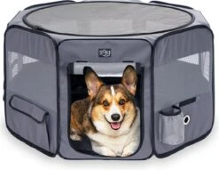 Puppyren - Hondenren - Opvouwbaar - Ook Geschikt Voor Katten En Knaagdieren - Maat M - Grijs - (ØxH) 91x52 Cm