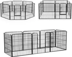 Merkloos Hondenren - Puppyren - Hondenkennel - 8 Kennelpanelen - Staal - 80 Cm Hoog - 640 Cm Omtrek - Uitbreidbaar -Dieren Benodigdheden Winkel 1200x945