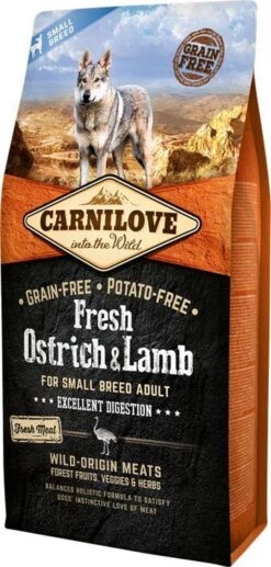 Carnilove Grain Free Fresh Ostrich & Lamb Adult Small Breed 6 Kg - Hond -Dieren Benodigdheden Winkel 573x1200 1