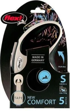 Flexi Rollijn New Comfort Tape L 8 M - Hondenriem - Zwart&Lichtgrijs -Dieren Benodigdheden Winkel 764x1200