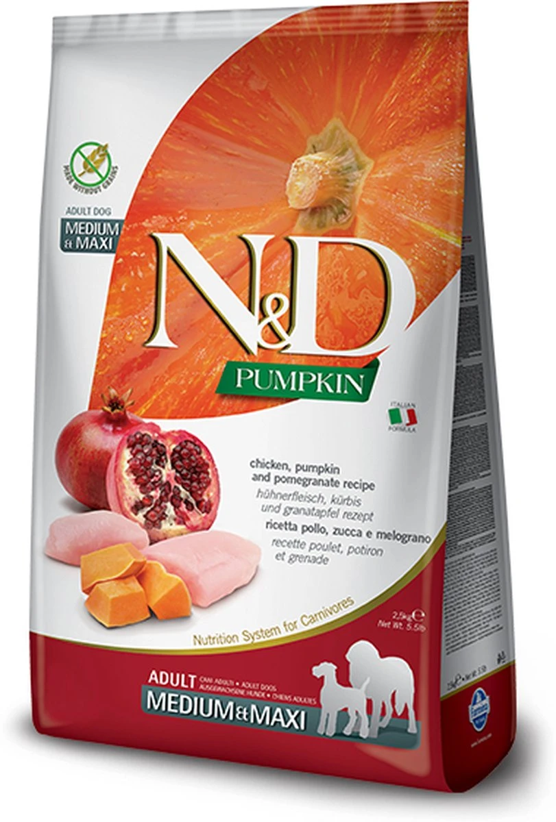 N&D Pumpkin Hondenvoeding Kip Medium/maxi 12 Kg. 3 N&D Pumpkin Hondenvoeding Kip Medium/maxi 12 Kg.