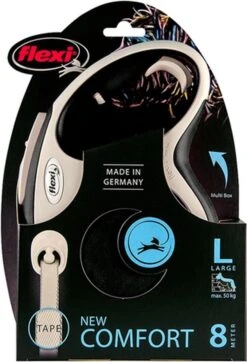 Flexi Rollijn New Comfort Tape L 8 M - Hondenriem - Zwart&Lichtgrijs -Dieren Benodigdheden Winkel 819x1200