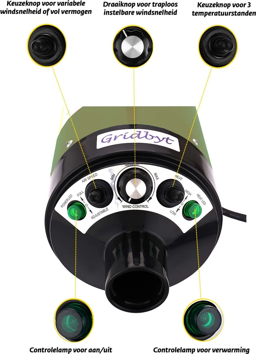 Gridbyt Professionele Hondenföhn – Waterblazer Voor Honden – Voor Een Mooie Vacht – Groen 4 Gridbyt Professionele Hondenföhn – Waterblazer Voor Honden – Voor Een Mooie Vacht – Groen - Afbeelding 2