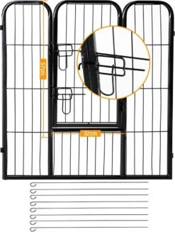 Merkloos Hondenren - Puppyren - Hondenkennel - 8 Kennelpanelen - Staal - 80 Cm Hoog - 640 Cm Omtrek - Uitbreidbaar -Dieren Benodigdheden Winkel 907x1200